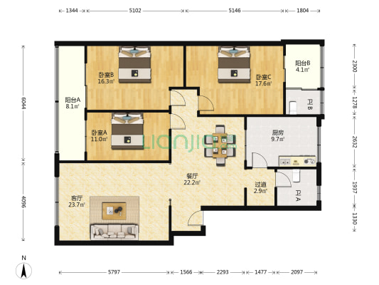 德阳市城镇设计所家属院 3室2厅2卫 149平方