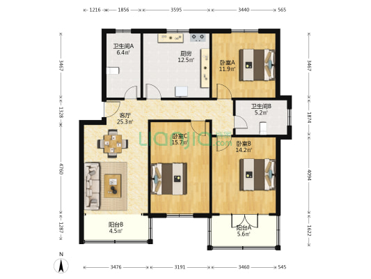 曹安公路2089弄 3室1厅2卫 132平方