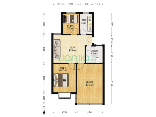 福星花园 2室1厅1卫 75平方