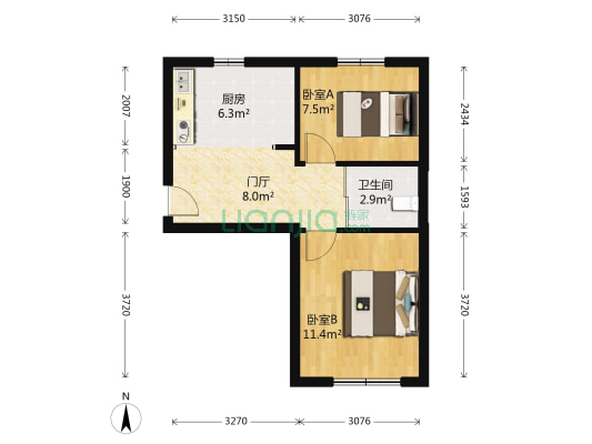 老拖配家属楼 2室0厅1卫 53平方