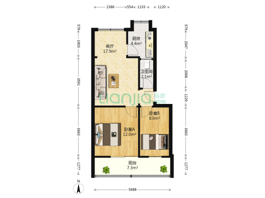 副食小区 2室1厅1卫 63平方