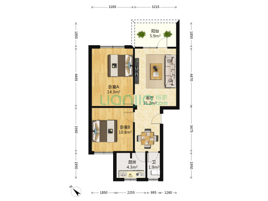 下街321号 2室1厅1卫 65平方