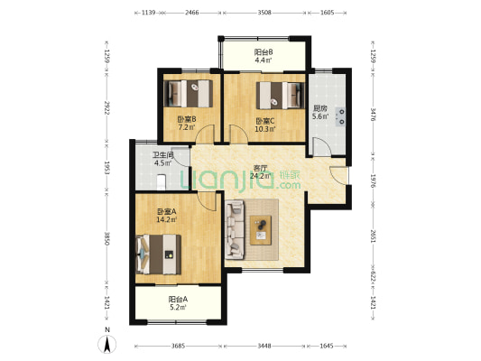滨湖润园北区 3室1厅1卫 100平方