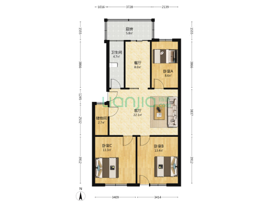 原城西派出所宿舍 3室2厅1卫 99平方