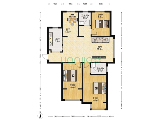 龙泉新苑 3室2厅2卫 130平方