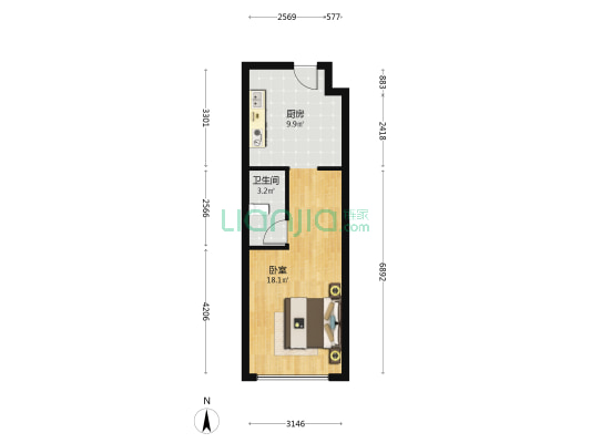 融创香璟台西苑四期 1室0厅1卫 49平方