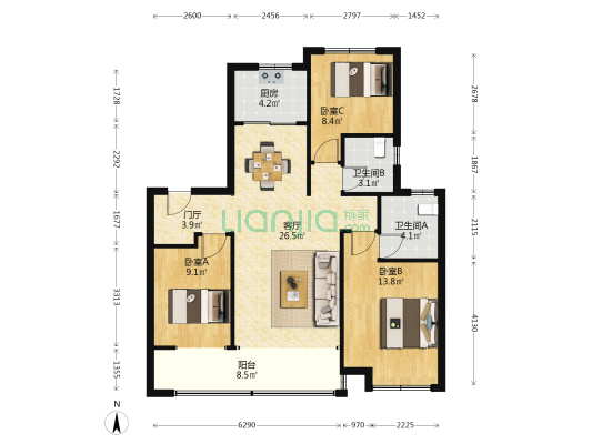 远洋潮起东方A5地块 3室1厅2卫 115平方