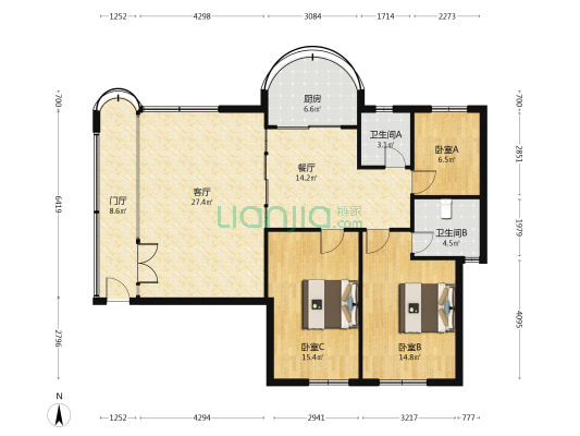信德大厦 3室2厅2卫 123平方