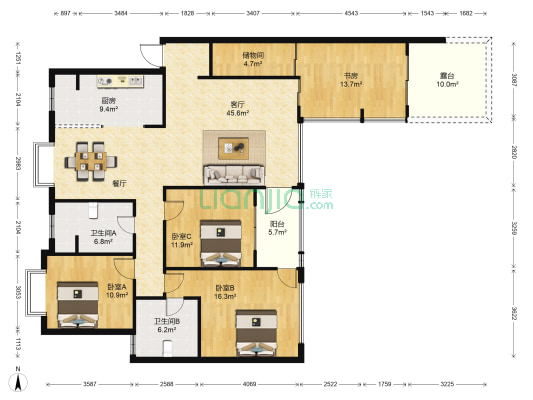 世纪城叠春苑 4室1厅2卫 152平方