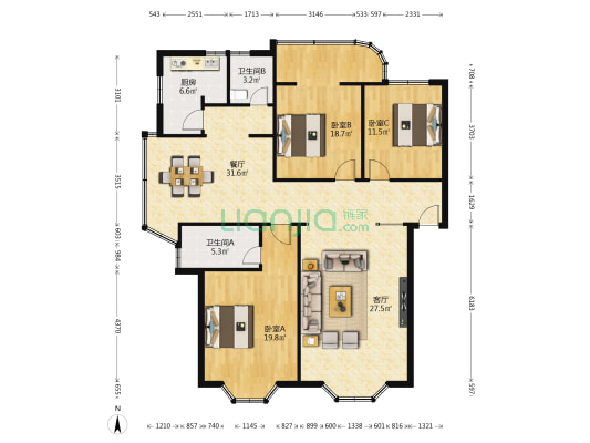 临江苑 3室2厅2卫 145平方
