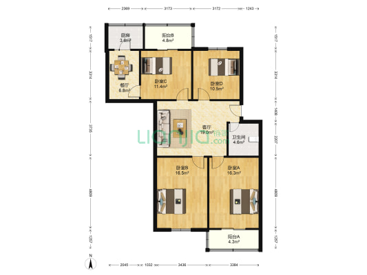 自强星苑 4室2厅1卫 120平方