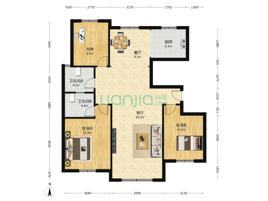 华商金岸 3室2厅2卫 139平方