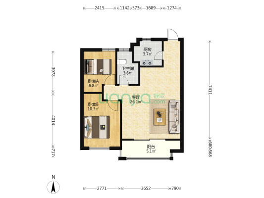 悦庭 2室1厅1卫 70平方