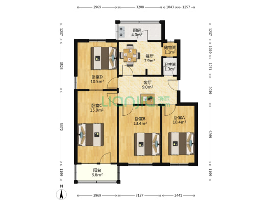 华光宿舍 4室2厅1卫 92平方