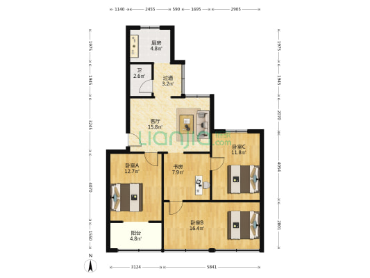 消防大厦 4室1厅1卫 97平方