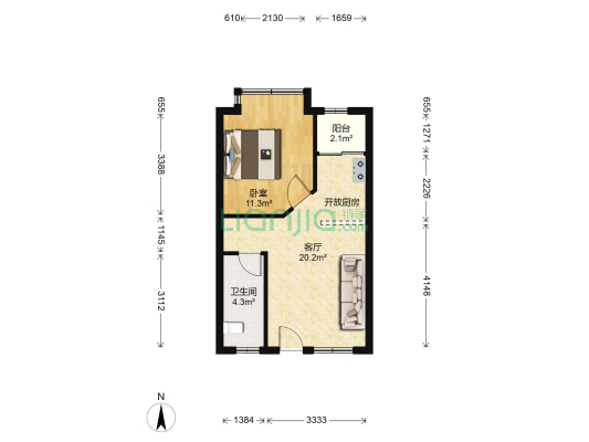 白沙花园 1室1厅1卫 49平方