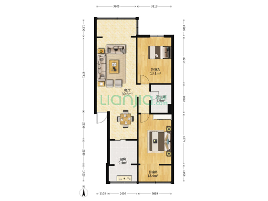 宏城公寓 2室1厅1卫 104平方