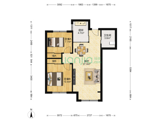 御龙东郡 2室1厅1卫 77平方
