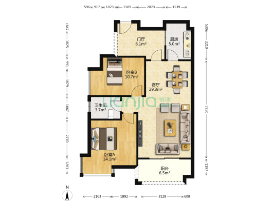 广泽南庭 2室1厅1卫 88平方