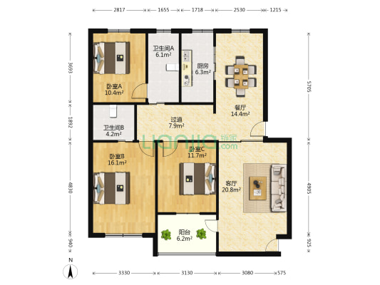 都市华庭北区 3室2厅2卫 125平方