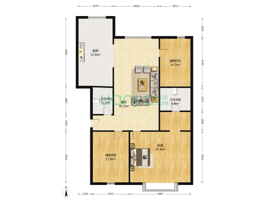 前屯新天地小区 1室1厅2卫 192平方