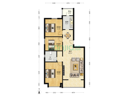 南河庭院 3室1厅1卫 130平方