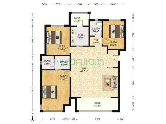 康桥悦蓉园 3室1厅3卫 145平方