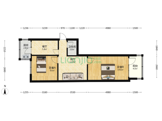 胜利商场院 2室2厅1卫 55平方