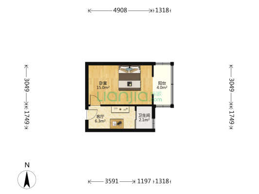 大沽南路672-674 1室1厅1卫 25平方