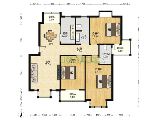 朗晴名居 3室1厅2卫 122平方