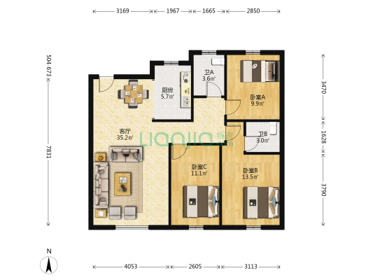 中益城市之光 3室1厅2卫 118平方