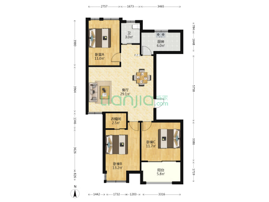 金水东庭 3室1厅1卫 113平方