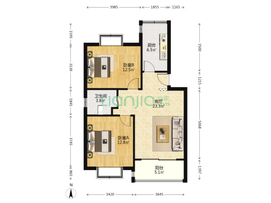 吉利名苑 2室1厅1卫 80平方