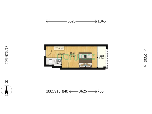 芒果青年公寓 1室0厅1卫 27平方