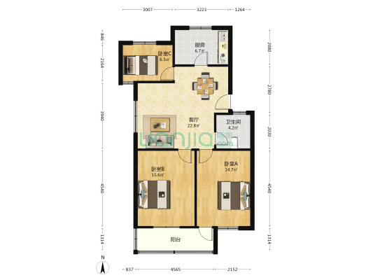 宏浦西园 3室1厅1卫 91平方