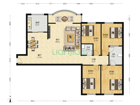 华富瑞士名居 4室2厅2卫 188平方