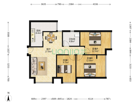 央湖名邸二期 3室1厅1卫 90平方