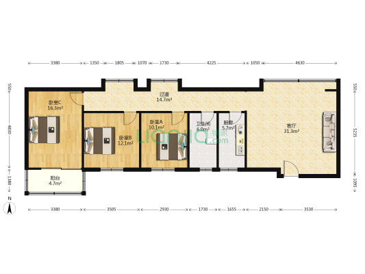 三中家属楼 3室1厅1卫 138平方