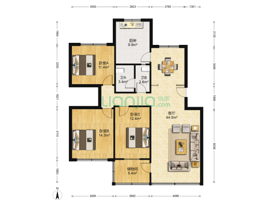 兰空医院家属院 3室1厅2卫 119平方