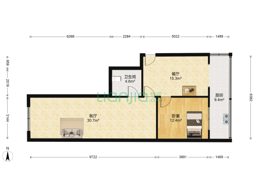 吉粮小区 1室2厅1卫 93平方