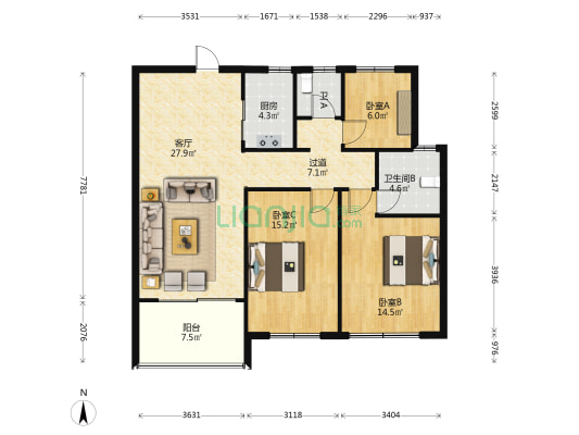 阜合金街 3室1厅2卫 117平方