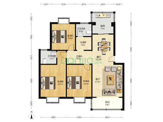 四季花街 3室2厅2卫 121平方