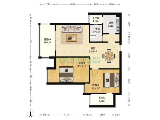 学府雅筑 2室1厅1卫 86平方
