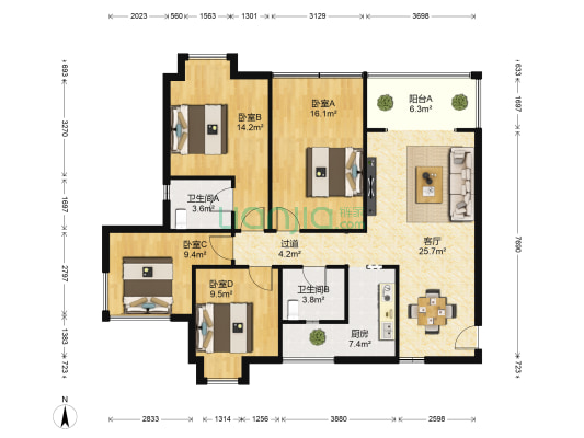天璟荟 4室1厅2卫 114平方