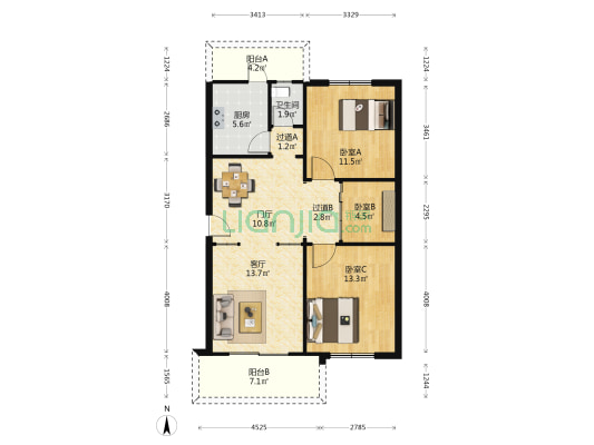 乐园楼 3室1厅1卫 88平方