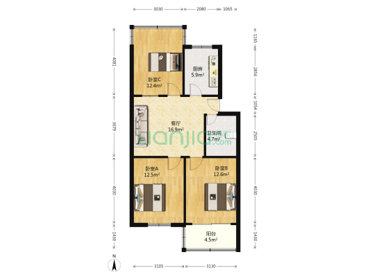 胭脂新村 3室1厅1卫 87平方