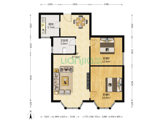 富悦华康 2室1厅1卫 100平方
