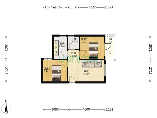 兴科一路小区 2室1厅1卫 55平方