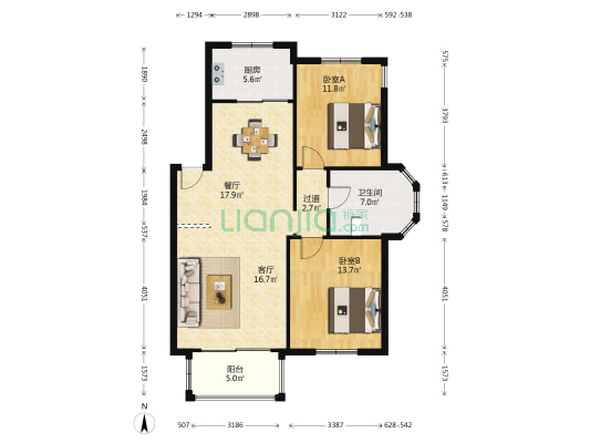 商城花园 2室2厅1卫 97平方