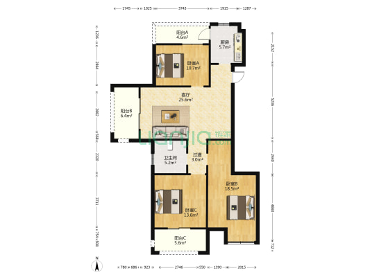 星雨华府 3室1厅1卫 120平方